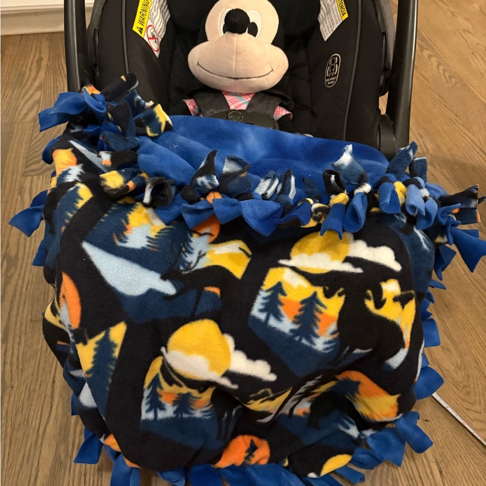 Forest and Mountain blue and black car seat blanket